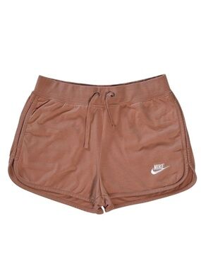 Nike Womens Size SMALL Sportswear Jersey Shorts Peach Brown Logo Casual Athletic